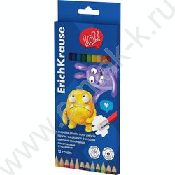 Карандаши пластиковые 12цв Jolly Friends, грифель 3мм /шестигранные /стираемые с ластиком /европ | Фото 1