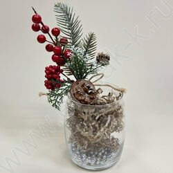 Новогодний сувенир "Ветка заснеженная с красной ягодой, шишки"  30см NEW | Фото 4