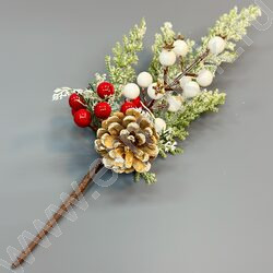Новогодний сувенир "Ветка заснеженная с красной и белой ягодой"  30см NEW | Фото 1