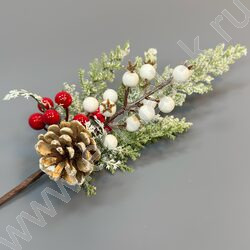 Новогодний сувенир "Ветка заснеженная с красной и белой ягодой"  30см NEW | Фото 2