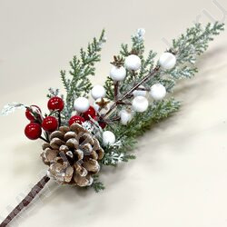 Новогодний сувенир "Ветка заснеженная с красной и белой ягодой"  30см NEW | Фото 4