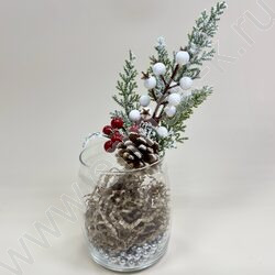 Новогодний сувенир "Ветка заснеженная с красной и белой ягодой"  30см NEW | Фото 5