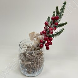 Новогодний сувенир "Ветка с красной ягодой с шишкой"  30см NEW | Фото 3