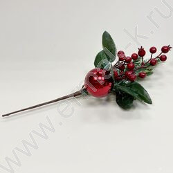 Новогодний сувенир "Ветка заснеженная с красной ягодой и шариком"  33см NEW | Фото 1