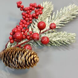 Новогодний сувенир "Ветка с ягодами и шишкой"  30см NEW | Фото 3