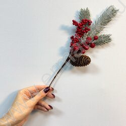 Новогодний сувенир "Ветка с ягодами и шишкой"  30см NEW | Фото 9