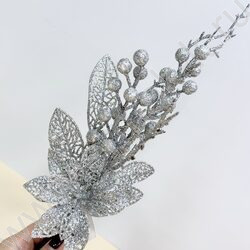 Новогодний сувенир "Серебряная ветвь с ягодами"  35см NEW | Фото 3