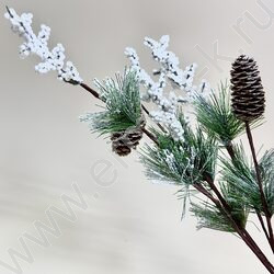 Новогодний сувенир "Ветка заснеженная с шишками"  60см NEW | Фото 1
