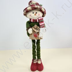 Новогодний сувенир "Снеговик в клетчатой шляпе, выдвижные ноги" 48см - 70см NEW | Фото 2