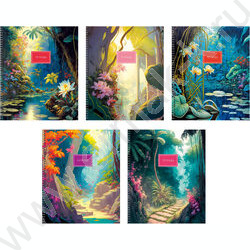 Тетрадь  80л А5 клетка/спираль "Тропические джунгли" /фольга серебро | Фото 1