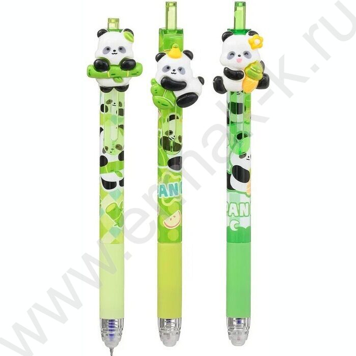 Ручка гелевая со стираемыми чернилами авт. синяя 0,5мм Панда/зелёный с рисунком корпус ассорти | Фото 1
