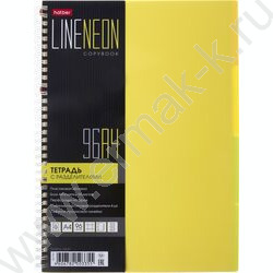 Тетрадь  96л А4 клетка/спираль/пл.обл./4цв.разделителя с линейкой LINE NEON Желтая | Фото 1