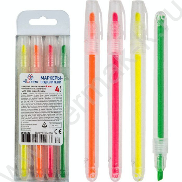 Текстовыделитель /набор  4цв - желт, зел, оранж, роз /1-4мм косой /блистер | Фото 1
