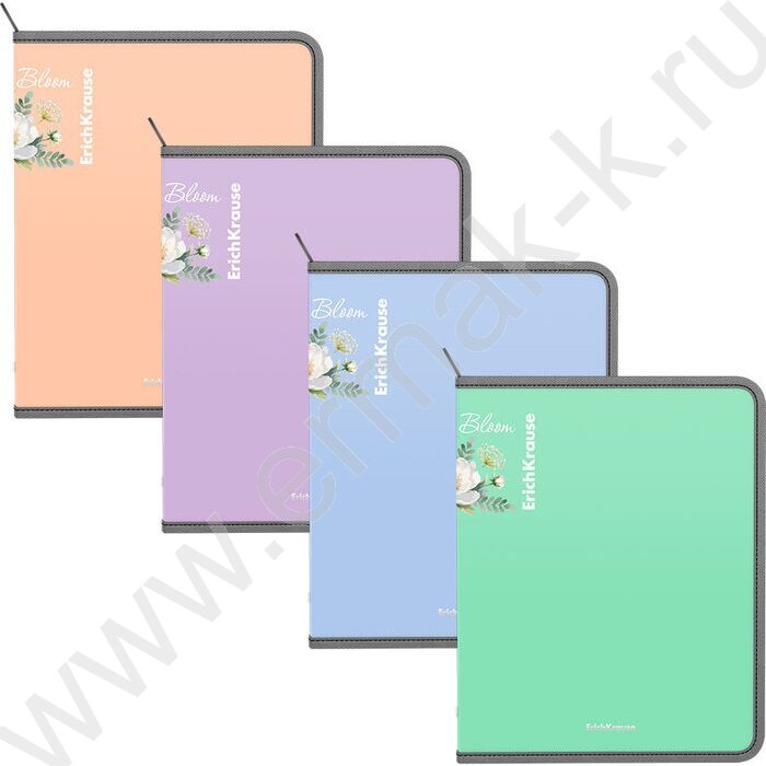 Папка д/тетрадей А5+ пластик молния "Matt Pastel Bloom" /ассорти | Фото 1