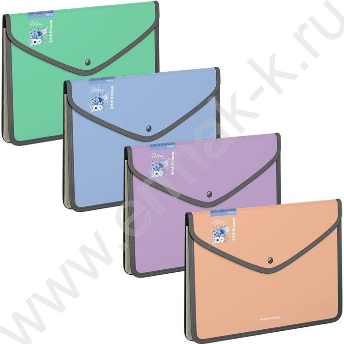Папка-конверт на кнопке А5+ Matt Pastel Bloom /обшитая, с текстильной вставкой /ассорти | Фото 1