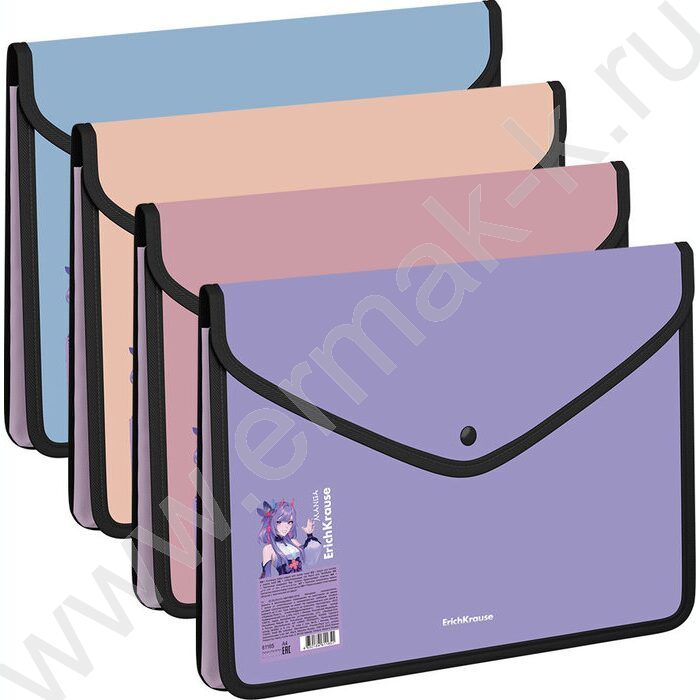 Папка-конверт на кнопке А4 Matt Manga /обшитая, с текстильной вставкой /ассорти | Фото 1