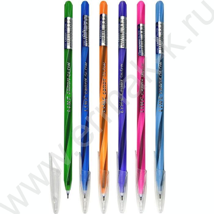 Ручка шар CANDY Glow синяя 0,7мм, круглый корпус ассорти, игольчатый наконечник | Фото 1