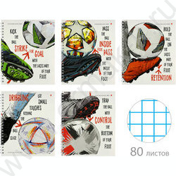 Тетрадь  80л А5+ клетка/спираль "Football.Black and white" /глянец/ ассорти | Фото 1