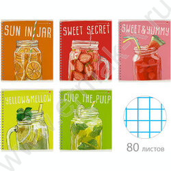 Тетрадь  80л А5+ клетка/спираль "My refresh" /глянец/ ассорти | Фото 1