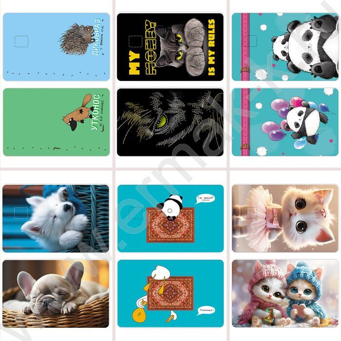 Наклейка на банковскую и транспортную карты с высечкой под чип "Ассорти" 48 дизайнов в блоке | Фото 2