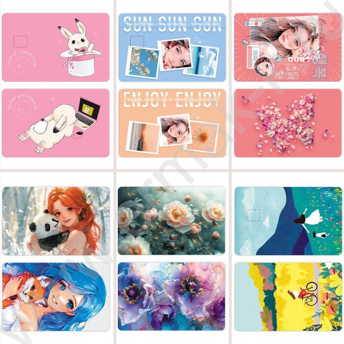 Наклейка на банковскую и транспортную карты с высечкой под чип "Ассорти" 48 дизайнов в блоке | Фото 4