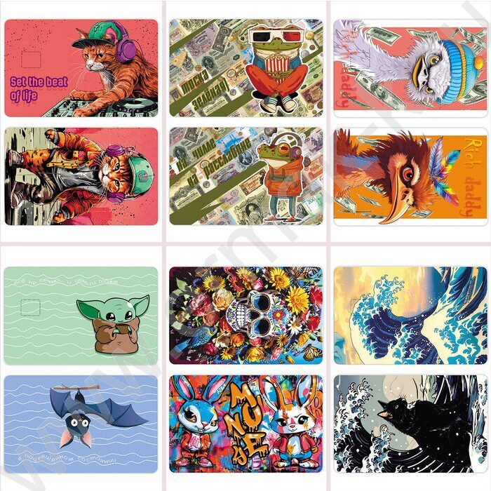 Наклейка на банковскую и транспортную карты с высечкой под чип "Ассорти" 48 дизайнов в блоке | Фото 6