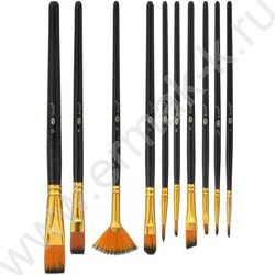 Кисть набор 10шт /нейлон линер,широкие,скошенные,круглые и плоские  №1,3,5,6,8,12,6,2, 2,0/древк | Фото 1