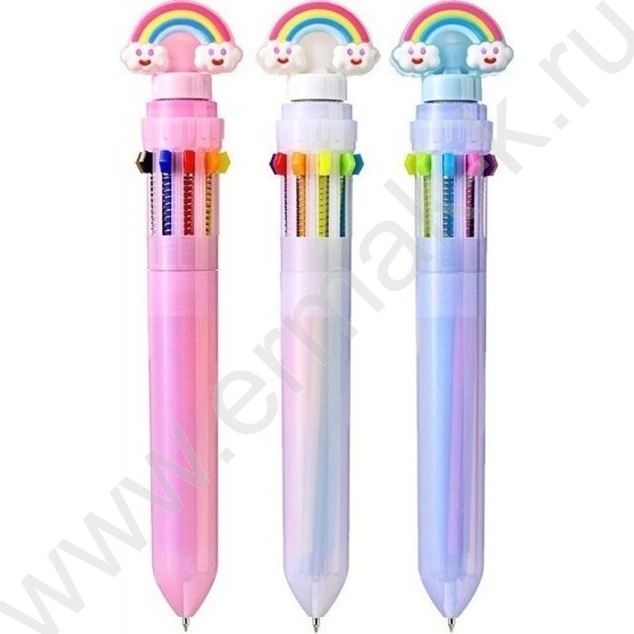 Ручка шар авт 10-ти цветная 0,7мм Радуга с крутящейся насадкой,корпус пластиковый цветной, сменн | Фото 1