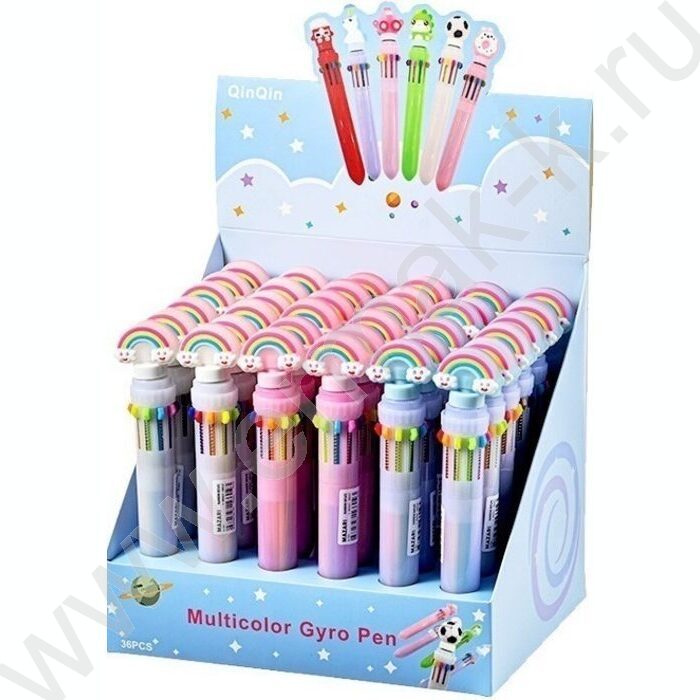 Ручка шар авт 10-ти цветная 0,7мм Радуга с крутящейся насадкой,корпус пластиковый цветной, сменн | Фото 2