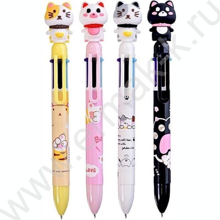 Ручка шар авт 6-ти цв Cute cat 0,7мм/корпус пластиковый цветной, сменный стержень 87 мм | Фото 1