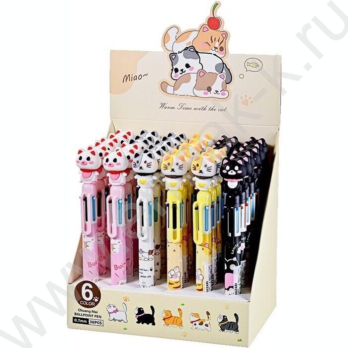 Ручка шар авт 6-ти цв Cute cat 0,7мм/корпус пластиковый цветной, сменный стержень 87 мм | Фото 2