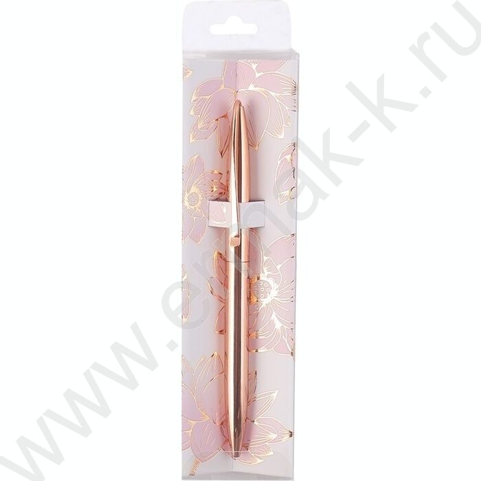 Ручка шар метал пов.мех. Florenzo синяя/корпус розовое золото "Цветок лотоса на белом" | Фото 5