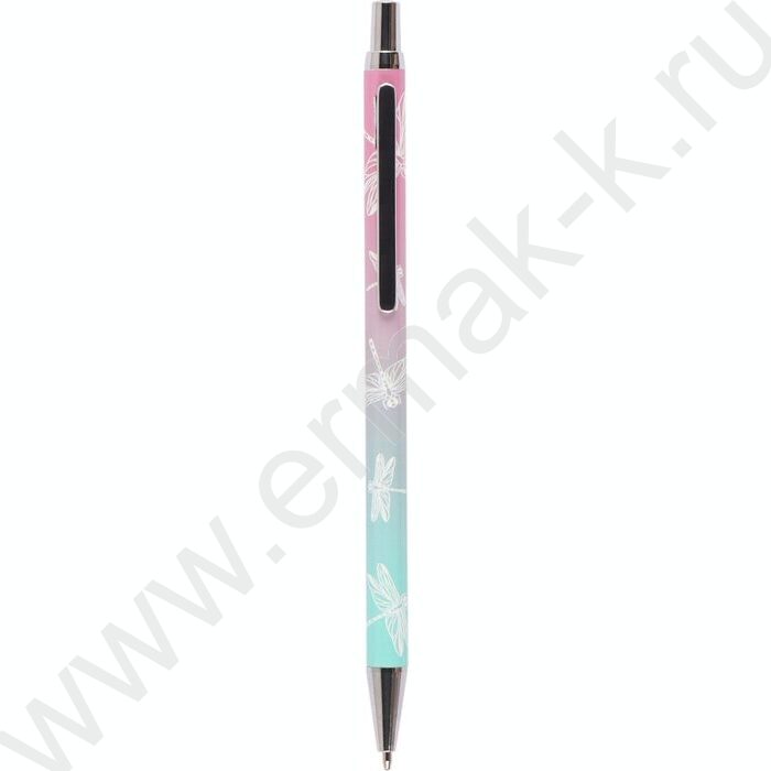 Ручка шар метал нажимной.мех. Florenzo синяя/корпус с дизайном "Dragonfly" | Фото 2