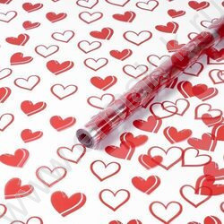 Пленка упаковочная 0,7*7,5м 40мкм 200гр прозрачная с рисунком "Сердечки №1" Красный | Фото 1