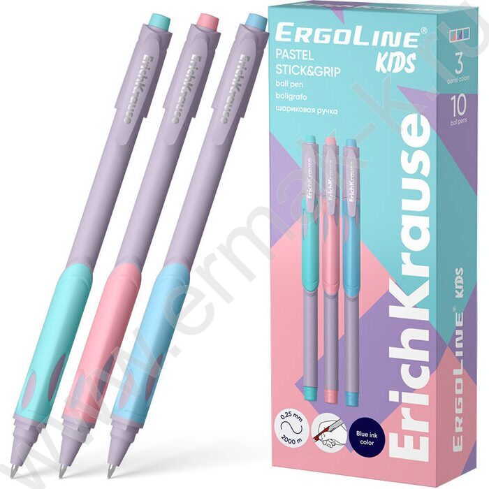 Ручка шар ErgoLine® Kids Stick&Grip Pastel 0,5мм, синяя /корпус - ассорти | Фото 1