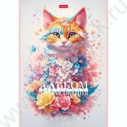 Альбом д/рисования пл.обл. 48л "Spring cat" /тиснение/ | Фото 2