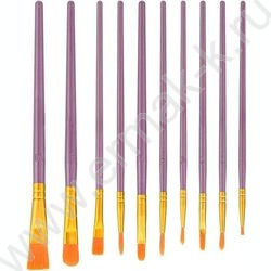 Кисть набор 10шт /нейлон круглые и плоские  №4, 2, 5/8, 1, 3, 5, 2, 8, 6, 2/0/ древко фиолетовог | Фото 1