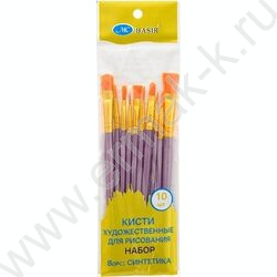 Кисть набор 10шт /нейлон круглые и плоские  №4, 2, 5/8, 1, 3, 5, 2, 8, 6, 2/0/ древко фиолетовог | Фото 2