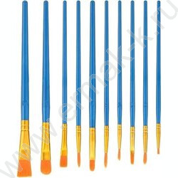 Кисть набор 10шт /нейлон круглые и плоские  №4, 2, 5/8, 1, 3, 5, 2, 8, 6, 2/0/ древко синего цве | Фото 1