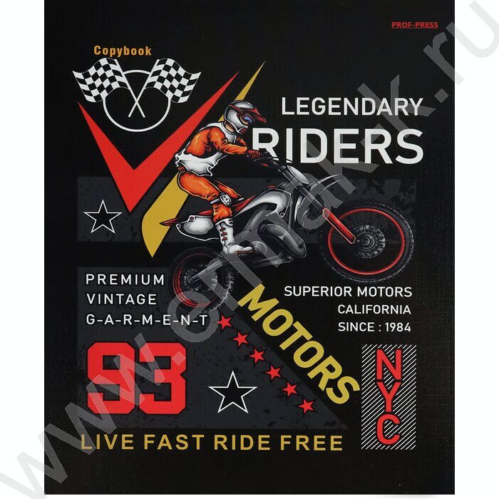 Тетрадь  80л клетка/кольца "Легенды мотокросса" /глянец/лен/ | Фото 1