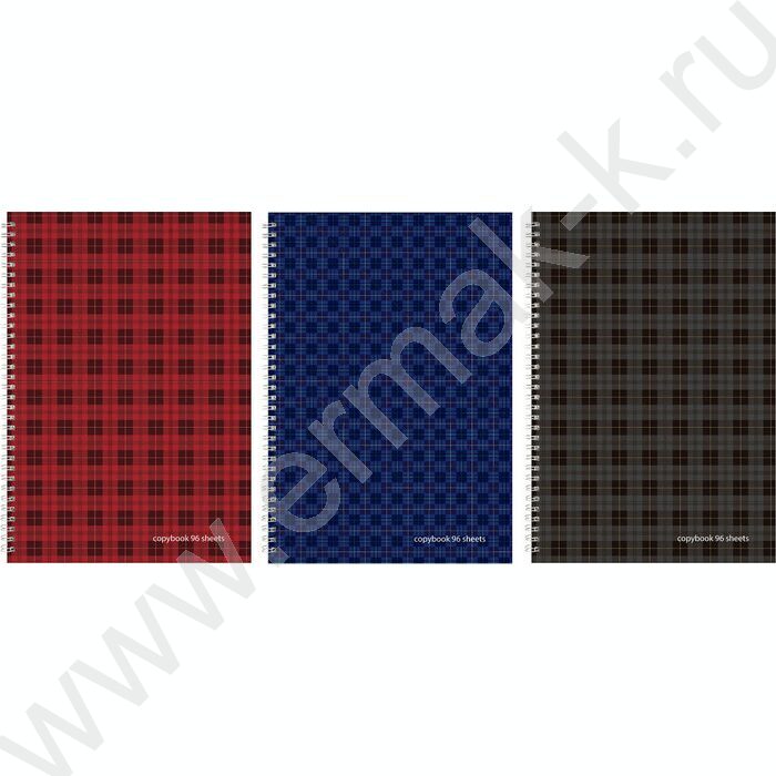 Тетрадь  96л А4 клетка/спираль "Шотландка" 3вида | Фото 1
