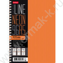 Тетрадь  96л клетка/спираль/пластик.обл. "LINE NEON Оранжевая" 4цв.разделителя с линейкой | Фото 1