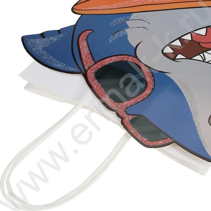 Пакет подарочный глит. и 3D элементом 210гр 18*23*10см (M) Веселая акула | Фото 3