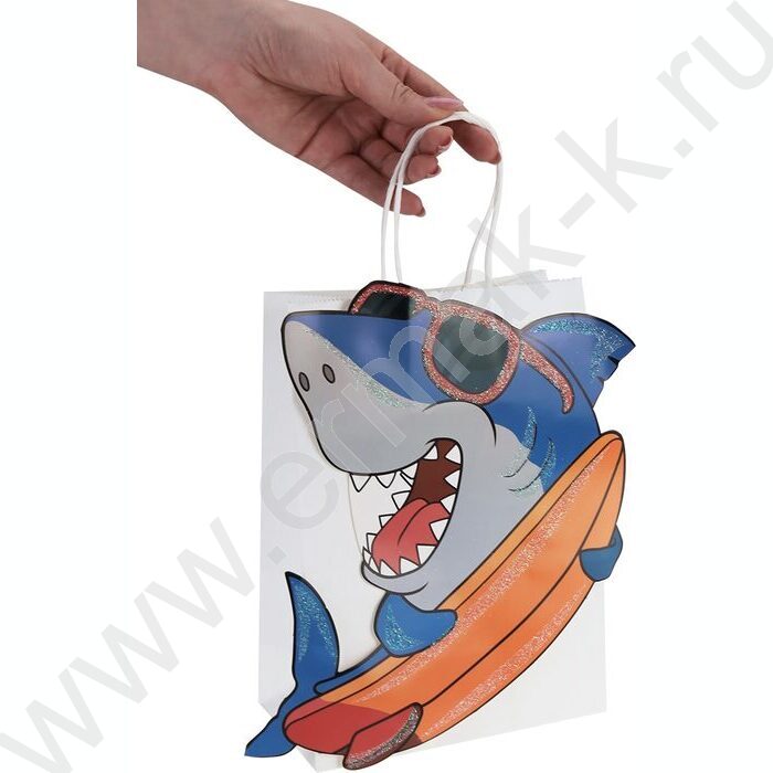 Пакет подарочный глит. и 3D элементом 210гр 18*23*10см (M) Веселая акула | Фото 5