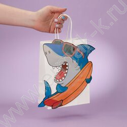 Пакет подарочный глит. и 3D элементом 210гр 18*23*10см (M) Веселая акула | Фото 7