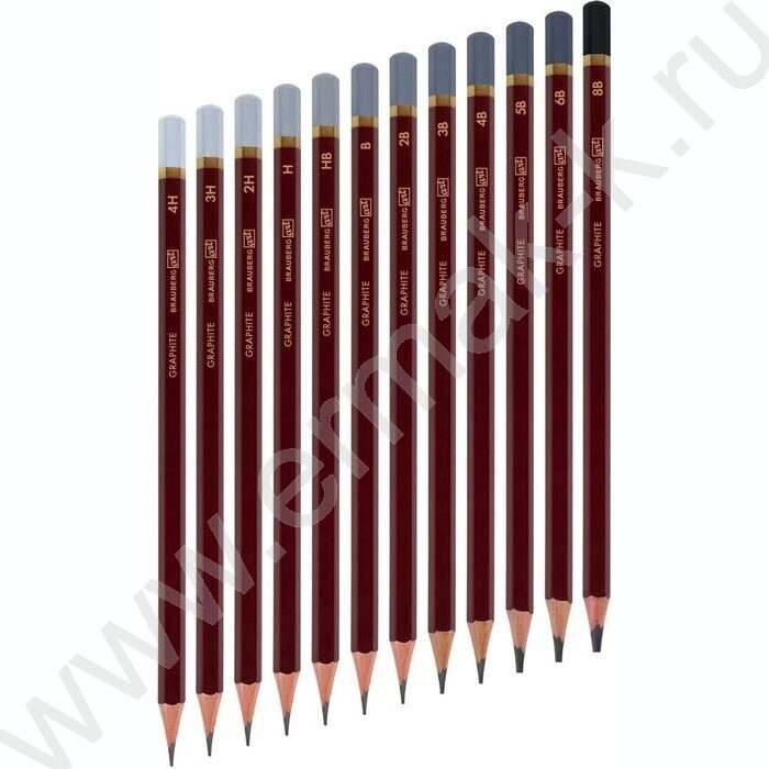 Карандаш ч/гр /набор 12шт/ BRAUBERG ART "PREMIER"  ассорти  4Т(4Н) - 8М(8В),  /мет. пенал | Фото 2
