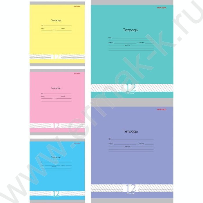 Тетрадь  12л линейка косая частая "Микс" 5видов | Фото 1