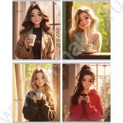 Тетрадь  96л клетка "Девушки с кофе" ассорти | Фото 1