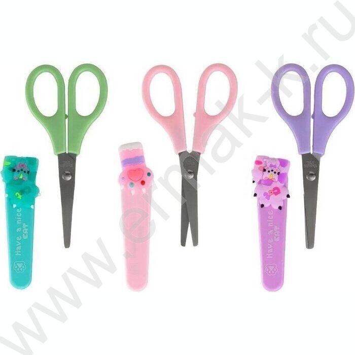 Ножницы 13,5см детские в чехле Кошкины лапки пл.ручки,лезвие 6,8 см | Фото 1