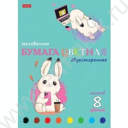 Бумага цв. двухсторонняя мелов.А4  8л/8цв Умные зайки | Фото 1